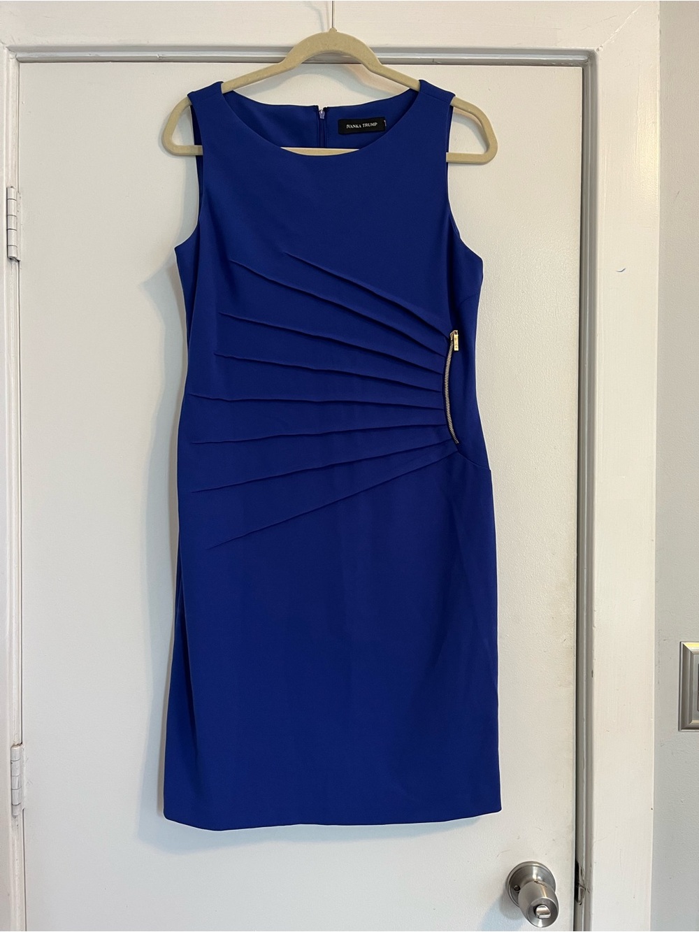 Ivanka Trump Royal Blue Pleated Sheath Dress Zipper sleeveless